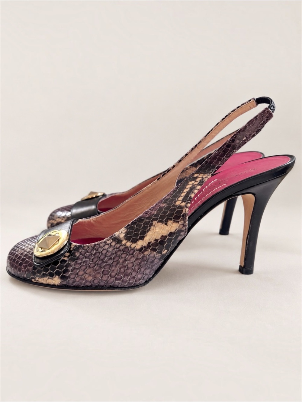Kate Spade Made in Italy Snakeskin Embossed Leather Slingback Heels 7M